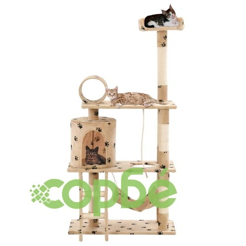 Котешко дърво със сизалени стълбове, 140 см, бежово, на лапички ➤ топ цена ➤ sorbe.bg