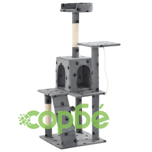 Котешко дърво със сизалени стълбове, 120 см, сиво, на лапички ➤ топ цена ➤ sorbe.bg
