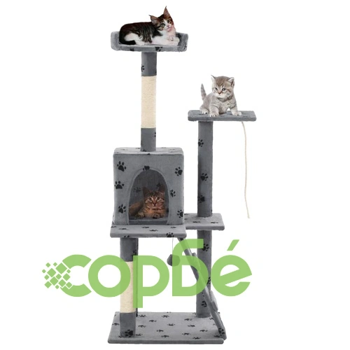 Котешко дърво със сизалени стълбове, 120 см, сиво, на лапички ➤ топ цена ➤ sorbe.bg