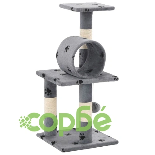Котешко дърво със сизалени стълбове, 65 см, сиво, на лапички ➤ топ цена ➤ sorbe.bg