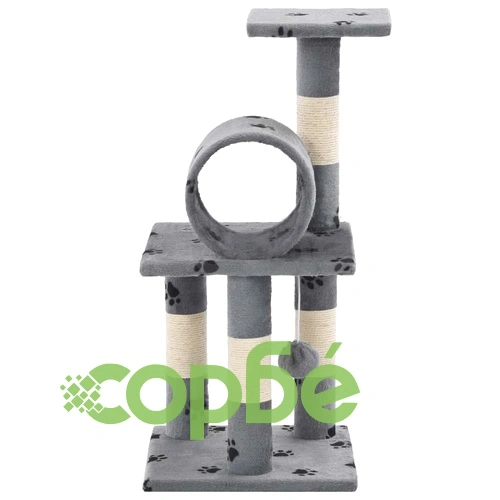 Котешко дърво със сизалени стълбове, 65 см, сиво, на лапички ➤ топ цена ➤ sorbe.bg