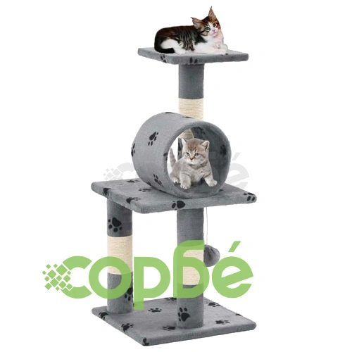 Котешко дърво със сизалени стълбове, 65 см, сиво, на лапички ➤ топ цена ➤ sorbe.bg
