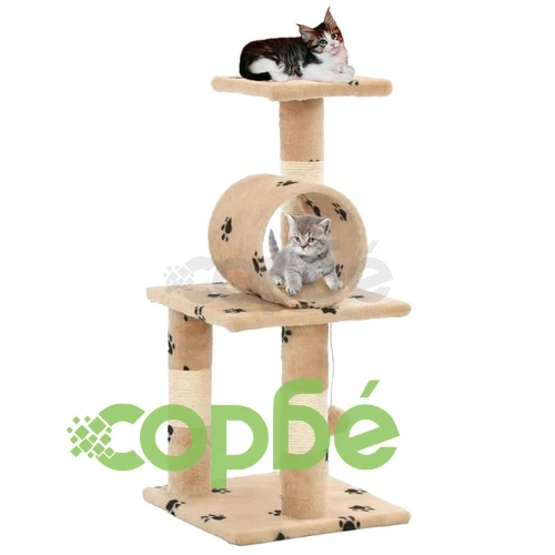 Котешко дърво със сизалени стълбове, 65 см, бежово, на лапички ➤ топ цена ➤ sorbe.bg