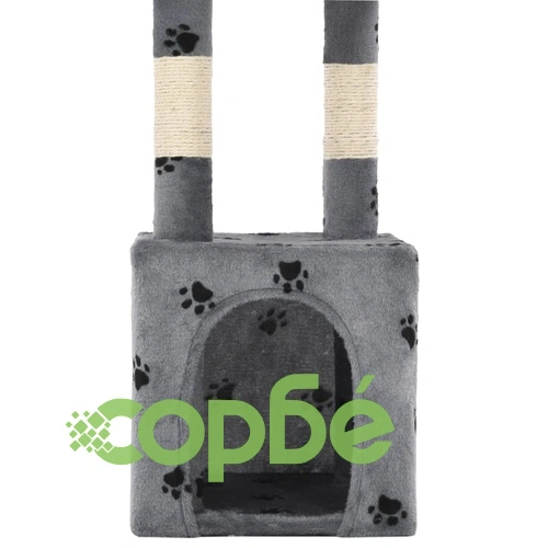 Котешко дърво със сизалени стълбове, 109 см, сиво, на лапички ➤ топ цена ➤ sorbe.bg