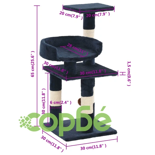 Котешко дърво със сизалени стълбове, 65 см, синьо ➤ топ цена ➤ sorbe.bg