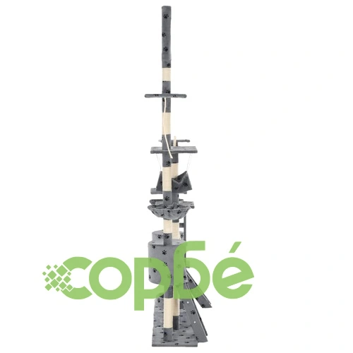 Котешко дърво със сизалени стълбове, 230-250 см, лапички, сиво ➤ топ цена ➤ sorbe.bg