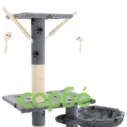 Котешко дърво със сизалени стълбове, 230-250 см, лапички, сиво ➤ топ цена ➤ sorbe.bg