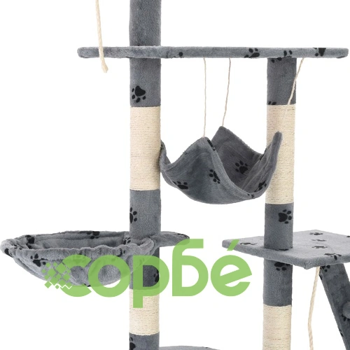 Котешко дърво със сизалени стълбове, 230-250 см, лапички, сиво ➤ топ цена ➤ sorbe.bg