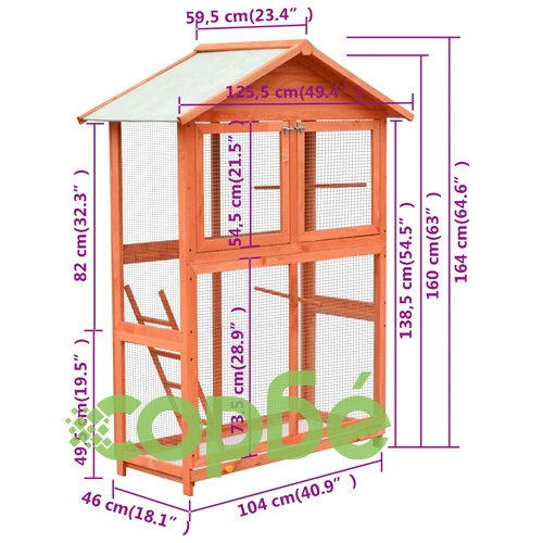 Клетка за птици, чам и ела масив, 125,5x59,5x164 см ➤ топ цена ➤ sorbe.bg
