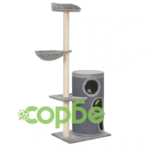 Котешко дърво със сизалени стълбове, сиво, 148 см ➤ топ цена ➤ sorbe.bg