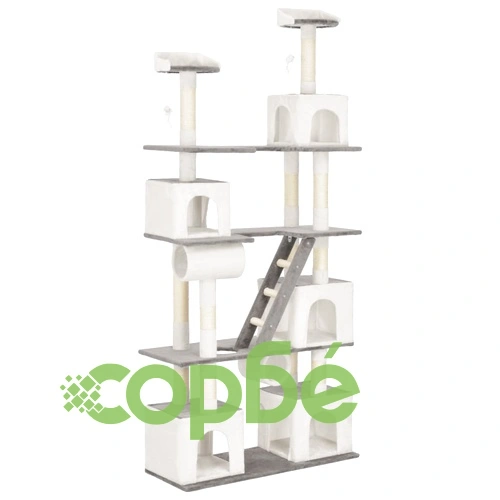 Котешко дърво със сизалени стълбове, бяло, 225 см ➤ топ цена ➤ sorbe.bg