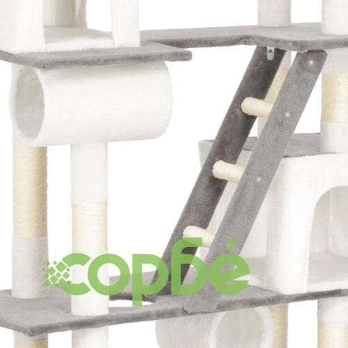 Котешко дърво със сизалени стълбове, бяло, 225 см ➤ топ цена ➤ sorbe.bg