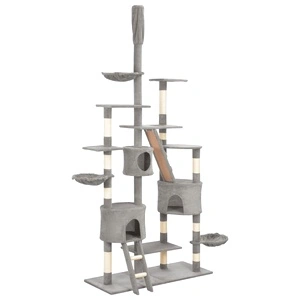 Котешко дърво със сизалени стълбове, сиво, 255 см