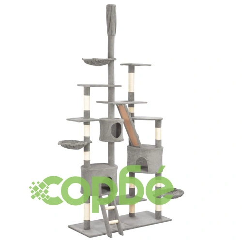 Котешко дърво със сизалени стълбове, сиво, 255 см ➤ топ цена ➤ sorbe.bg