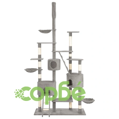 Котешко дърво със сизалени стълбове, сиво, 255 см ➤ топ цена ➤ sorbe.bg