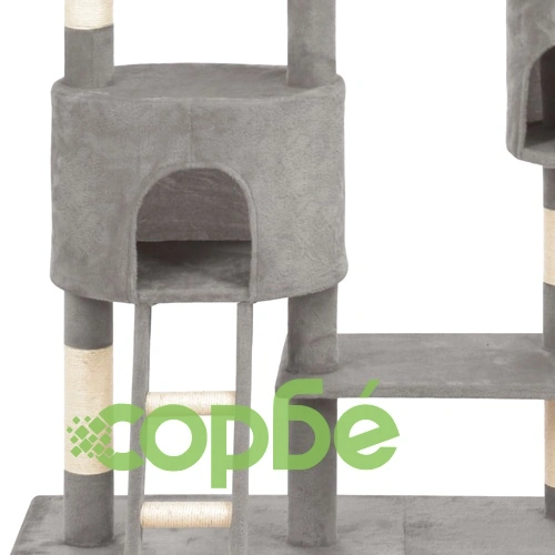 Котешко дърво със сизалени стълбове, сиво, 255 см ➤ топ цена ➤ sorbe.bg