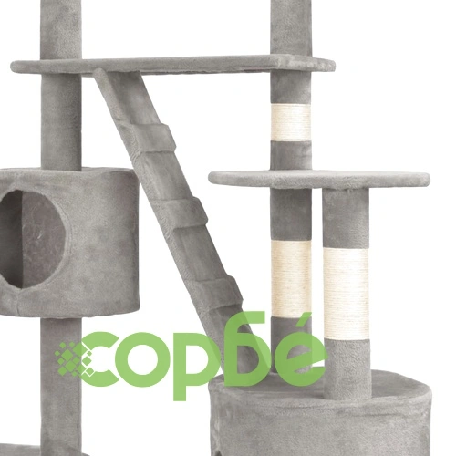 Котешко дърво със сизалени стълбове, сиво, 255 см ➤ топ цена ➤ sorbe.bg
