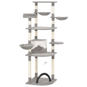 Котешко дърво със сизалени стълбове, сиво, 190 см