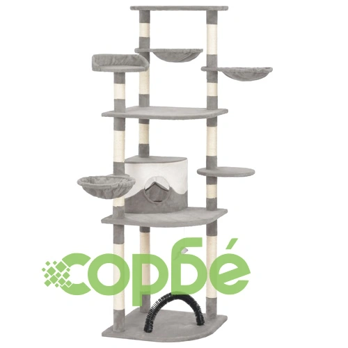 Котешко дърво със сизалени стълбове, сиво, 190 см ➤ топ цена ➤ sorbe.bg