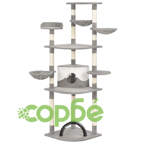 Котешко дърво със сизалени стълбове, сиво, 190 см ➤ топ цена ➤ sorbe.bg