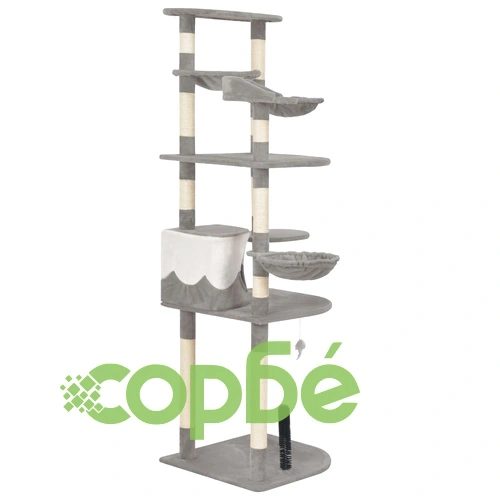 Котешко дърво със сизалени стълбове, сиво, 190 см ➤ топ цена ➤ sorbe.bg