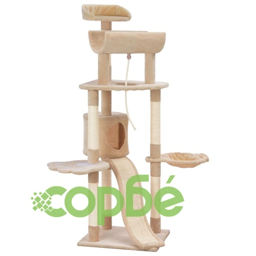 Котешко дърво със сизалени стълбове, бежово, 145 см ➤ топ цена ➤ sorbe.bg