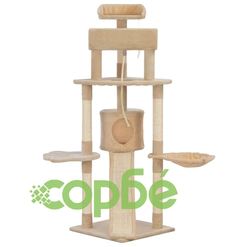 Котешко дърво със сизалени стълбове, бежово, 145 см ➤ топ цена ➤ sorbe.bg