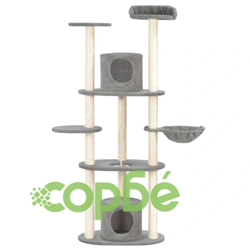 Котешко дърво със сизалени стълбове, сиво, 160 см ➤ топ цена ➤ sorbe.bg