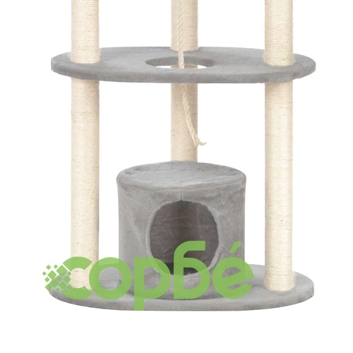 Котешко дърво със сизалени стълбове, сиво, 160 см ➤ топ цена ➤ sorbe.bg