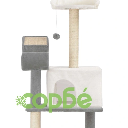 Котешко дърво със сизалени стълбове, сиво и бяло, 155 см ➤ топ цена ➤ sorbe.bg