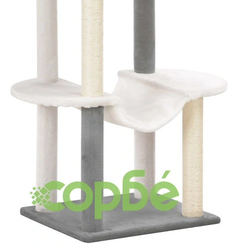 Котешко дърво със сизалени стълбове, сиво и бяло, 155 см ➤ топ цена ➤ sorbe.bg