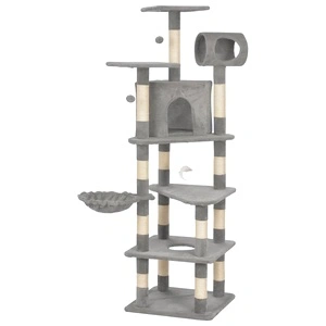 Котешко дърво със сизалени стълбове, сиво, 165 см