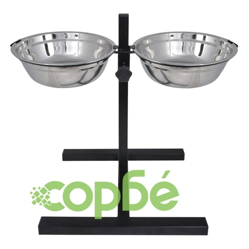 Хранилка за куче на стойка, регулируема, 2 х 4,1 л. стоманени купички ➤ топ цена ➤ sorbe.bg