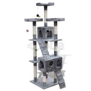 Котешко дърво за драскане с две хралупи, 170 см, сиво