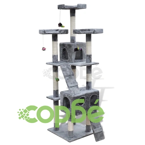 Котешко дърво за драскане с две хралупи, 170 см, сиво ➤ топ цена ➤ sorbe.bg