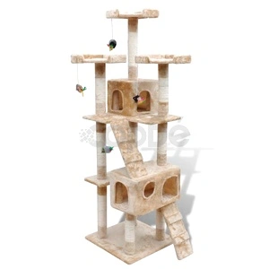 Котешко дърво за драскане с две хралупи, 170 см, жълто