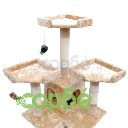 Котешко дърво за драскане с две хралупи, 170 см, жълто ➤ топ цена ➤ sorbe.bg