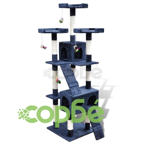 Котешко дърво за драскане 170 см с 2 къщички, тъмносиньо ➤ топ цена ➤ sorbe.bg