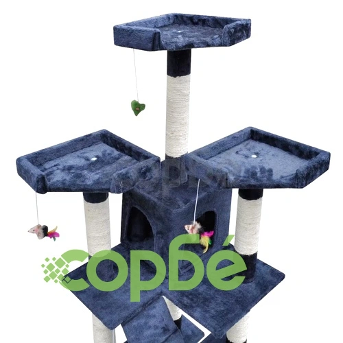 Котешко дърво за драскане 170 см с 2 къщички, тъмносиньо ➤ топ цена ➤ sorbe.bg