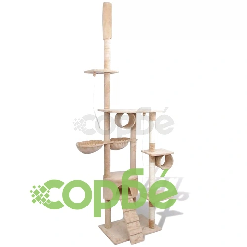 Котешко дърво за драскане 220-240 см с 1 къщичка, бежово ➤ топ цена ➤ sorbe.bg