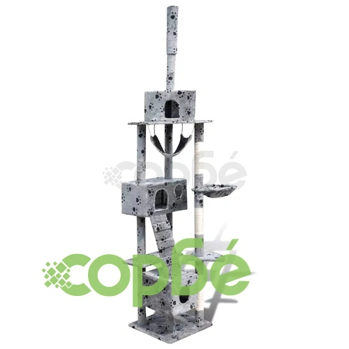 Котешко дърво за драскане 220-240 см с 3 къщички, сиво на лапички ➤ топ цена ➤ sorbe.bg