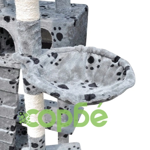 Котешко дърво за драскане 220-240 см с 3 къщички, сиво на лапички ➤ топ цена ➤ sorbe.bg