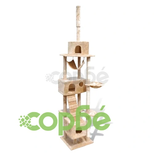 Котешко дърво за драскане 220-240 см с 3 къщички, бежово ➤ топ цена ➤ sorbe.bg
