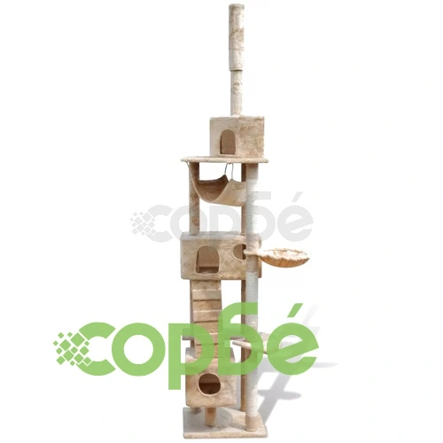 Котешко дърво за драскане 220-240 см с 3 къщички, бежово ➤ топ цена ➤ sorbe.bg