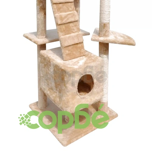 Котешко дърво за драскане 220-240 см с 3 къщички, бежово ➤ топ цена ➤ sorbe.bg