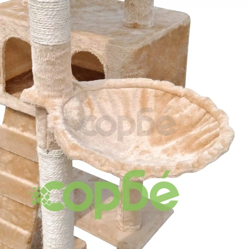 Котешко дърво за драскане 220-240 см с 3 къщички, бежово ➤ топ цена ➤ sorbe.bg