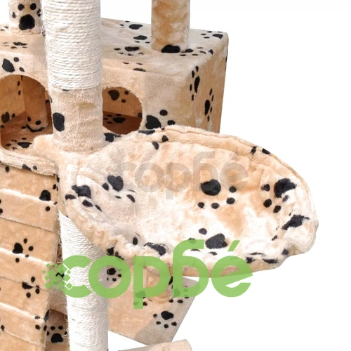 Котешко дърво за драскане 220-240 см с 3 къщички, бежово на лапички ➤ топ цена ➤ sorbe.bg