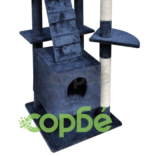 Котешко дърво за драскане 220-240 см с 3 къщички, тъмно синьо ➤ топ цена ➤ sorbe.bg