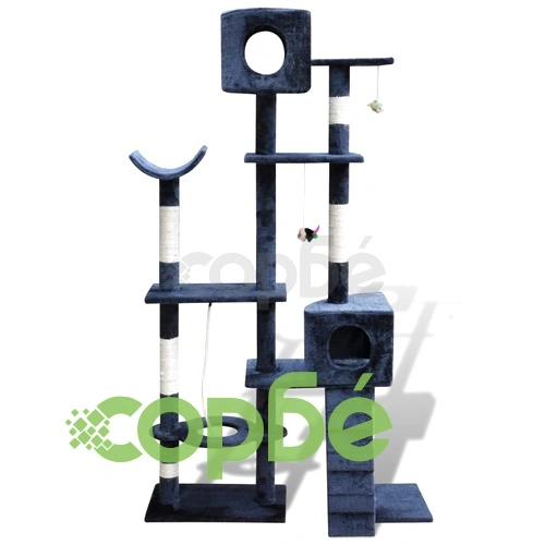 Котешко дърво за драскане 175 см с 2 къщички, тъмносиньо ➤ топ цена ➤ sorbe.bg