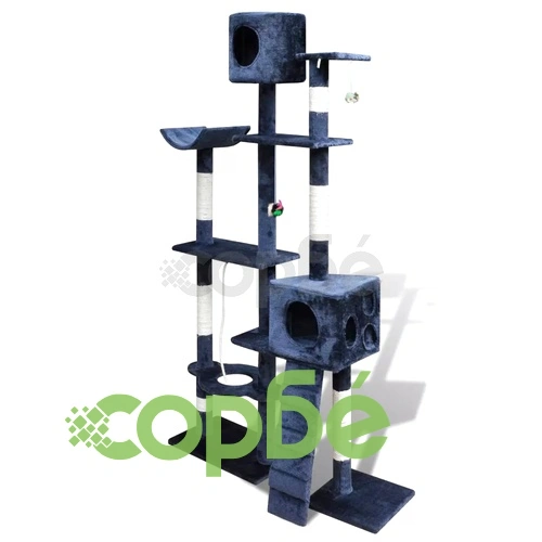 Котешко дърво за драскане 175 см с 2 къщички, тъмносиньо ➤ топ цена ➤ sorbe.bg